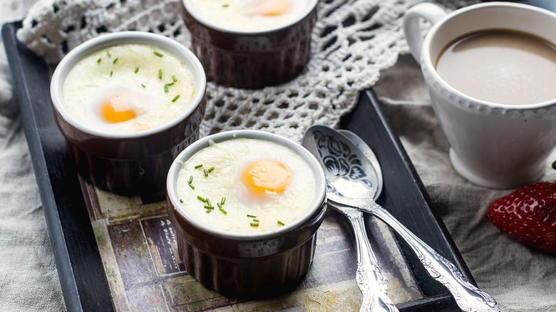 simple shirred eggs with coffee