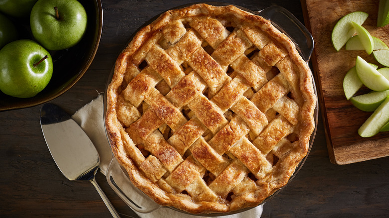 Apple pie in baking dish