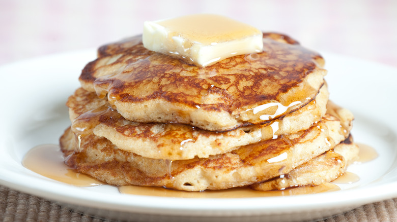 Stack of pancakes on plate 