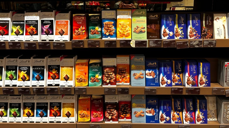 Lindt chocolate bars on store shelf