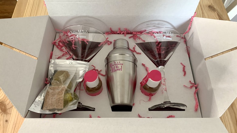 Mrs Maisel box glasses and metal shaker