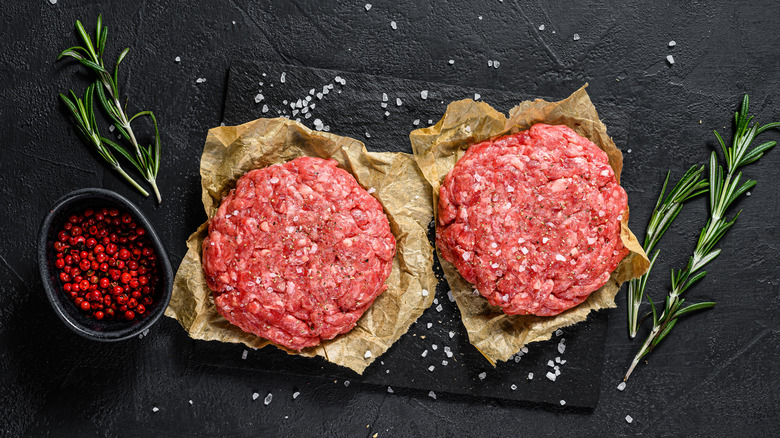 Raw beef shaped into patties