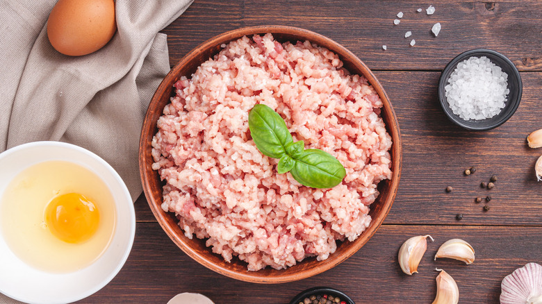 Raw meat in a bowl