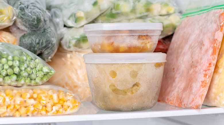 Frozen soup in containers