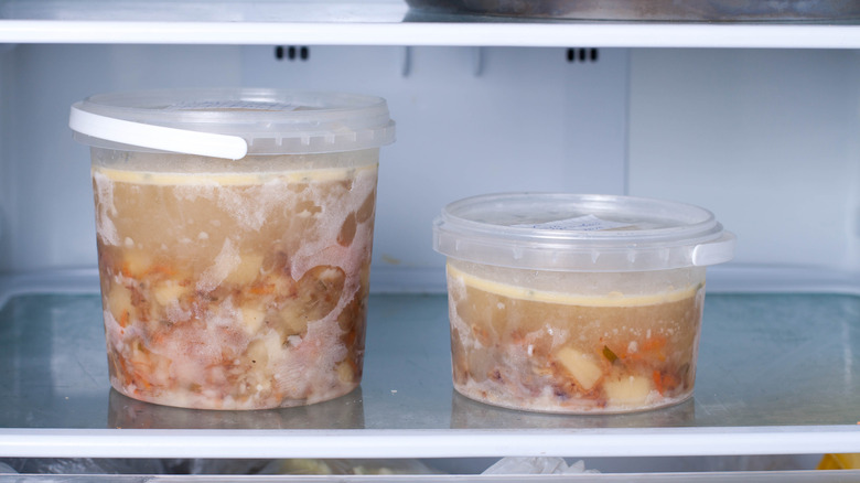 Soup in containers in freezer 