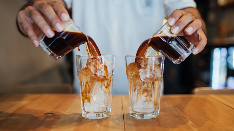 pouring espresso over ice