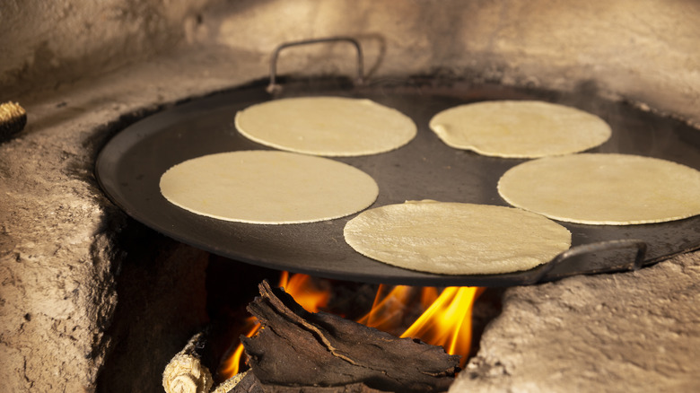 Tortillas on a comal