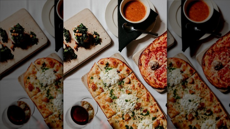 flatbreads, appetizers, and wine at Trattoria Stella