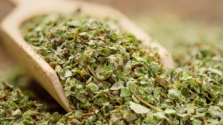 Dried marjoram on a scoop