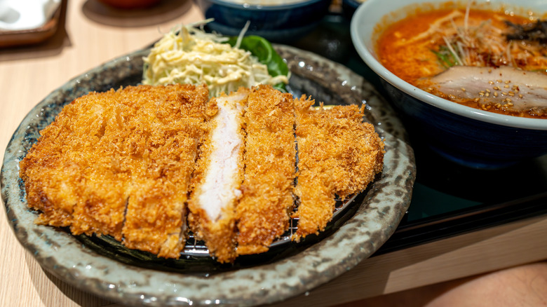 Pork tonkatsu on plate