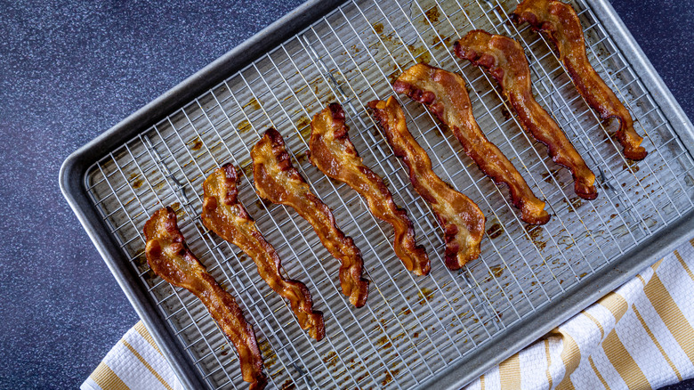 Bacon on a sheet pan with wire rack