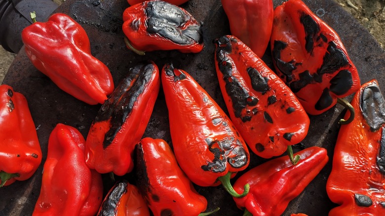 charred red peppers