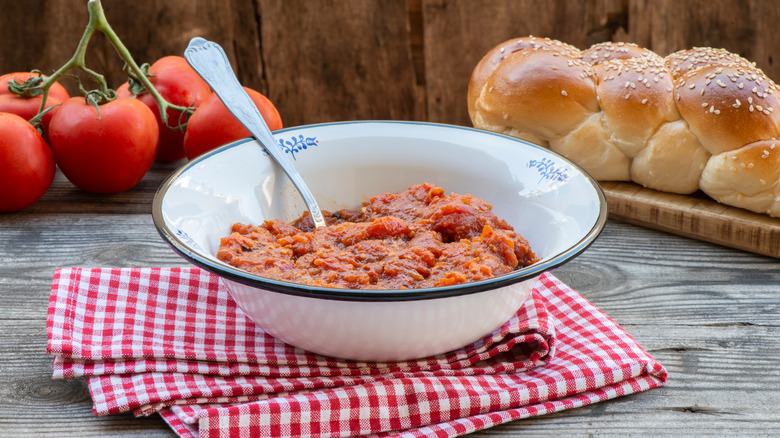 matbucha served with a spoon