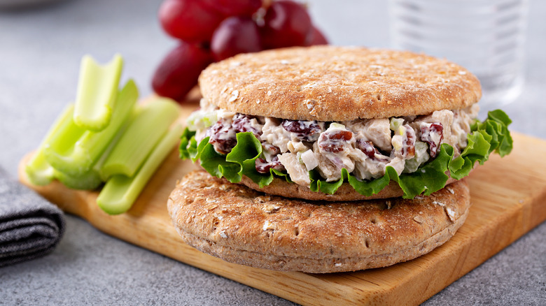 chicken salad between bread thins