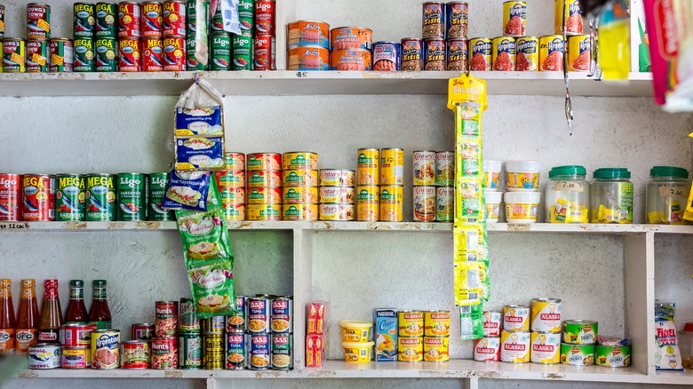 shelves of canned goods