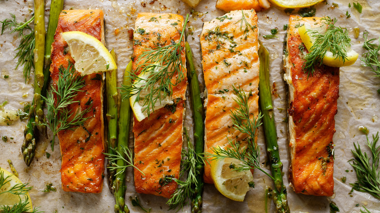 Food covered with foil in oven