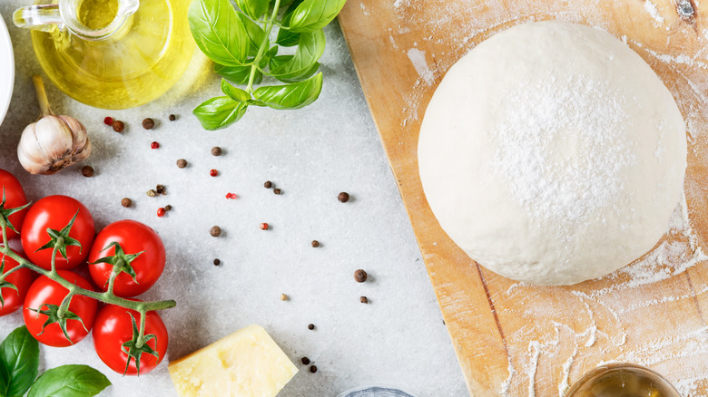 Pizza dough ingredients on counter