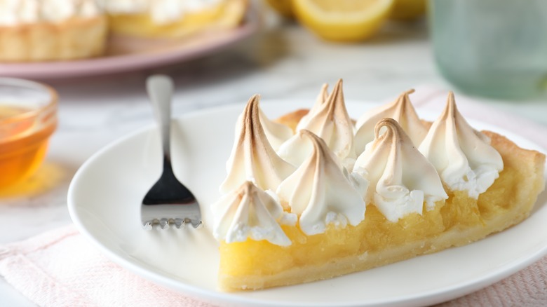 Lemon meringue pie on plate