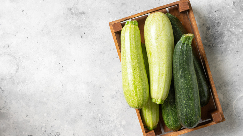 Zucchini in wood box