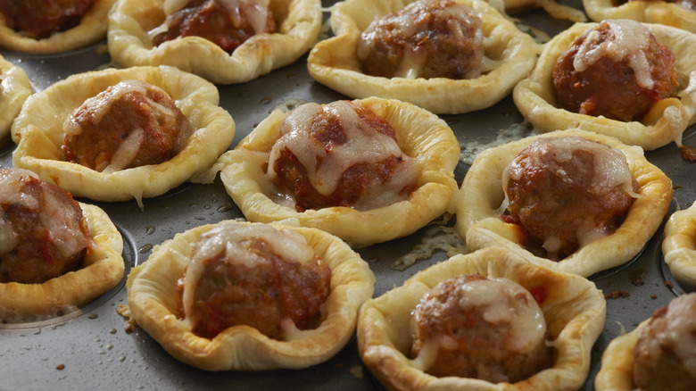 Meatball pizzas in muffin tin