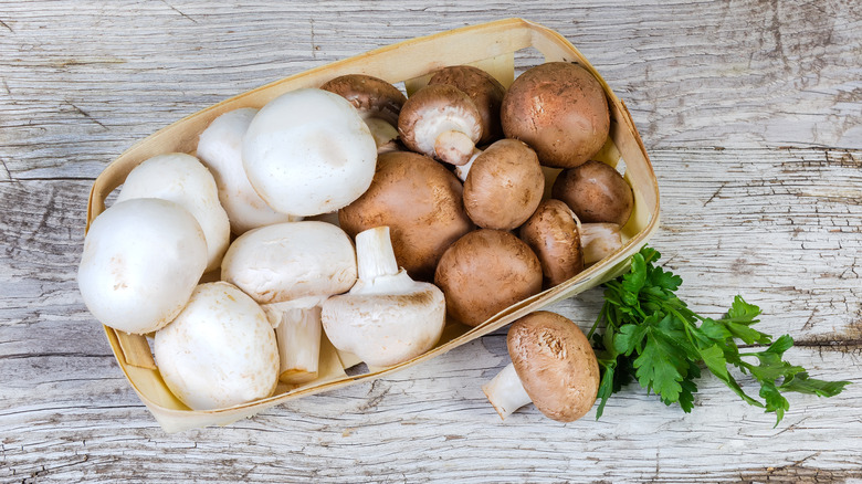 button and cremini mushrooms