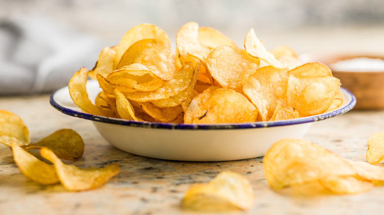 Bowl of homemade potato chips