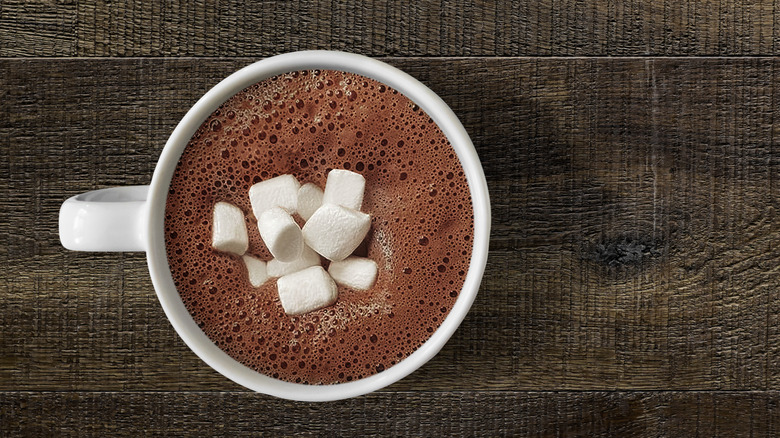 hot chocolate with marshmallows in a white cup