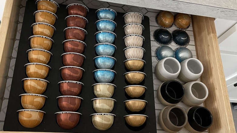 drawer of Nespresso coffee pods