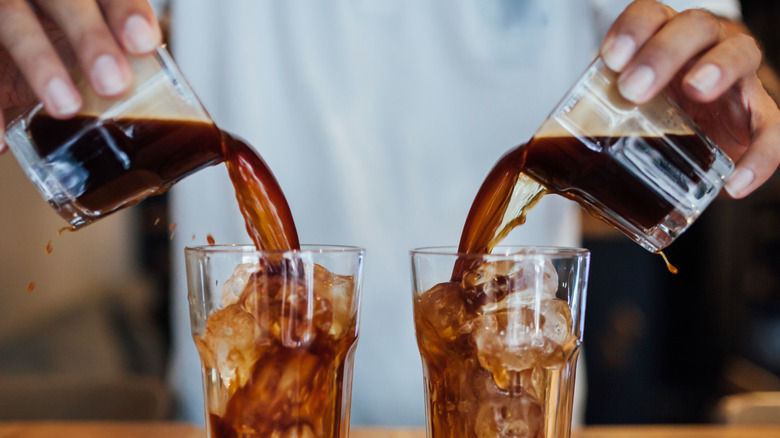 pouring espresso over ice