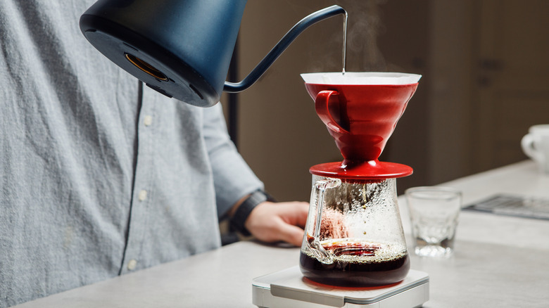 person preparing pour-over coffee