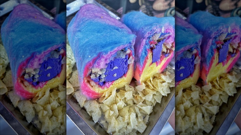 Creamberry cotton candy burrito purple with potato chips