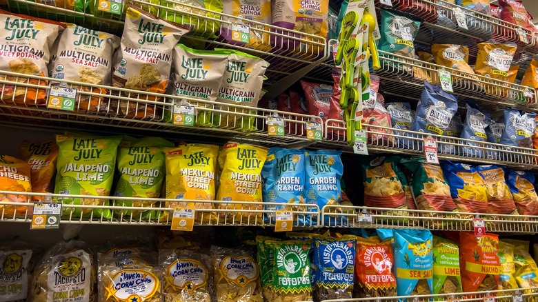 tortilla chips on grocery shelves