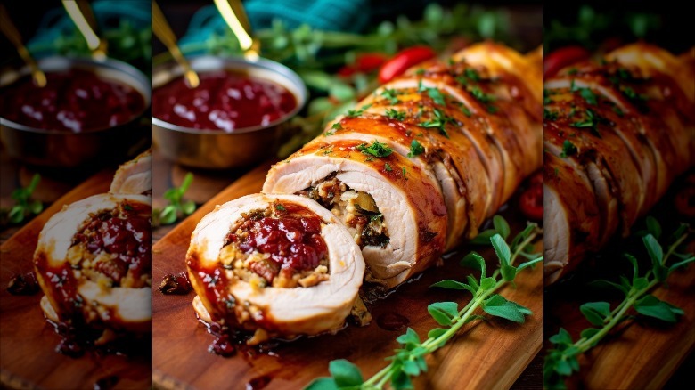 roasted turkey roulade with cranberry sauce