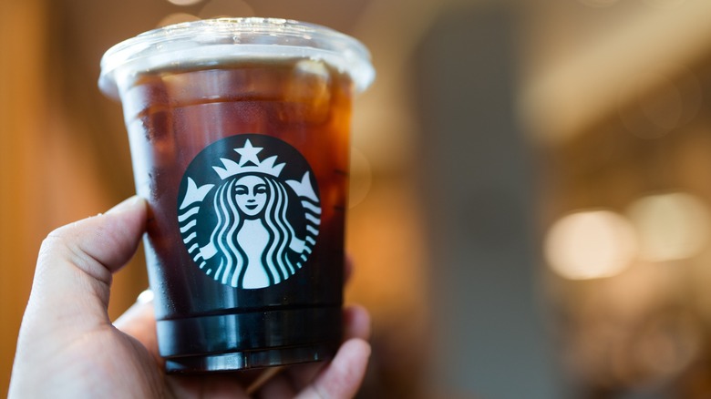 Hand holding a Starbucks Iced Coffee