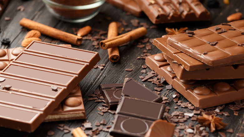 Various types of chocolate on table