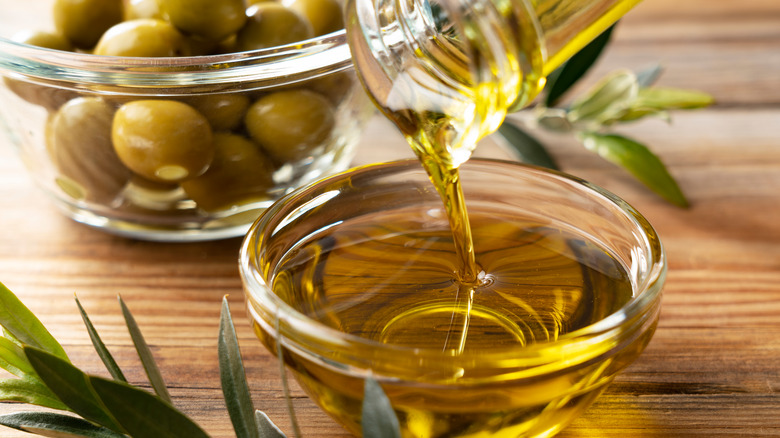 olive oil poured into bowl