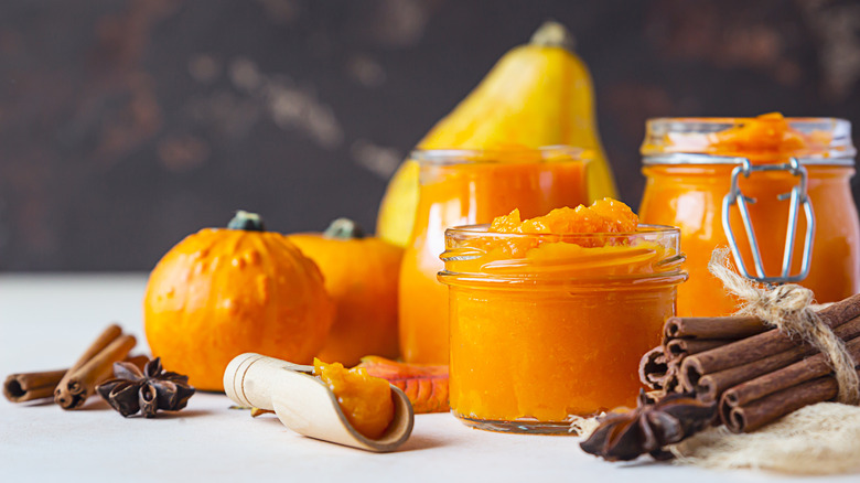 Pumpkin puree in glass jars