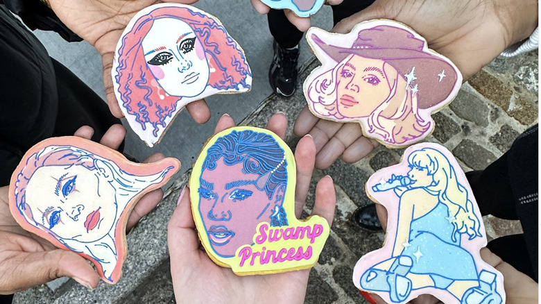 A collection of sugar cookies featuring female Grammy artists.