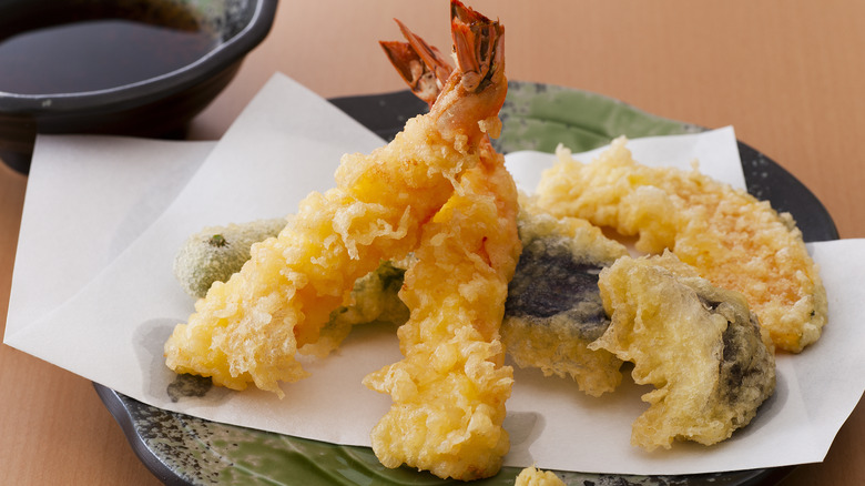 Plate of tempura fried food