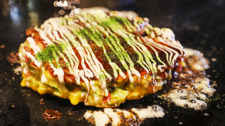 Okonomiyaki on griddle