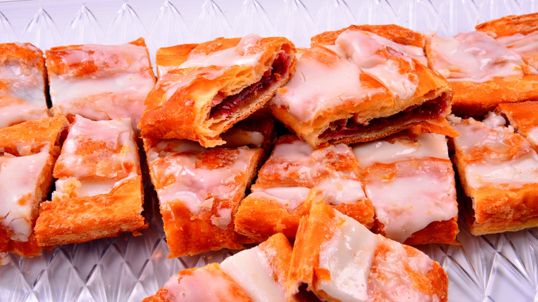 Close-up of sliced raspberry kringle