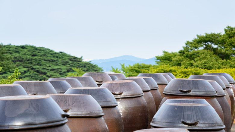 Makgeolli ferments in ceramic containers