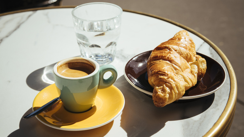 Traditional table spread at a French café