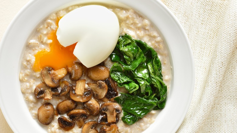 poached egg and veggies in oatmeal