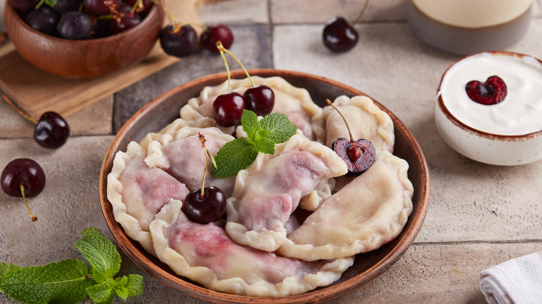 Cherry pierogi and mint