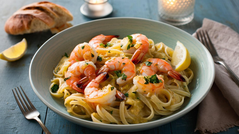 Shrimp scampi and lemon slices