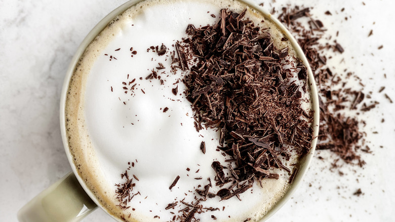 chocolate shavings over hot chocolate