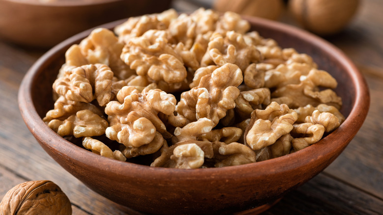 Shelled walnuts in bowl