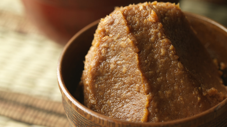 Close-up of miso paste in a bowl