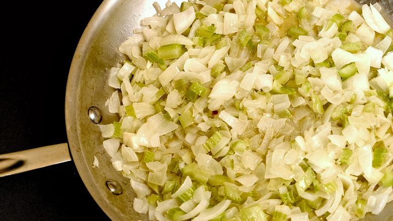 skillet with celery and onions